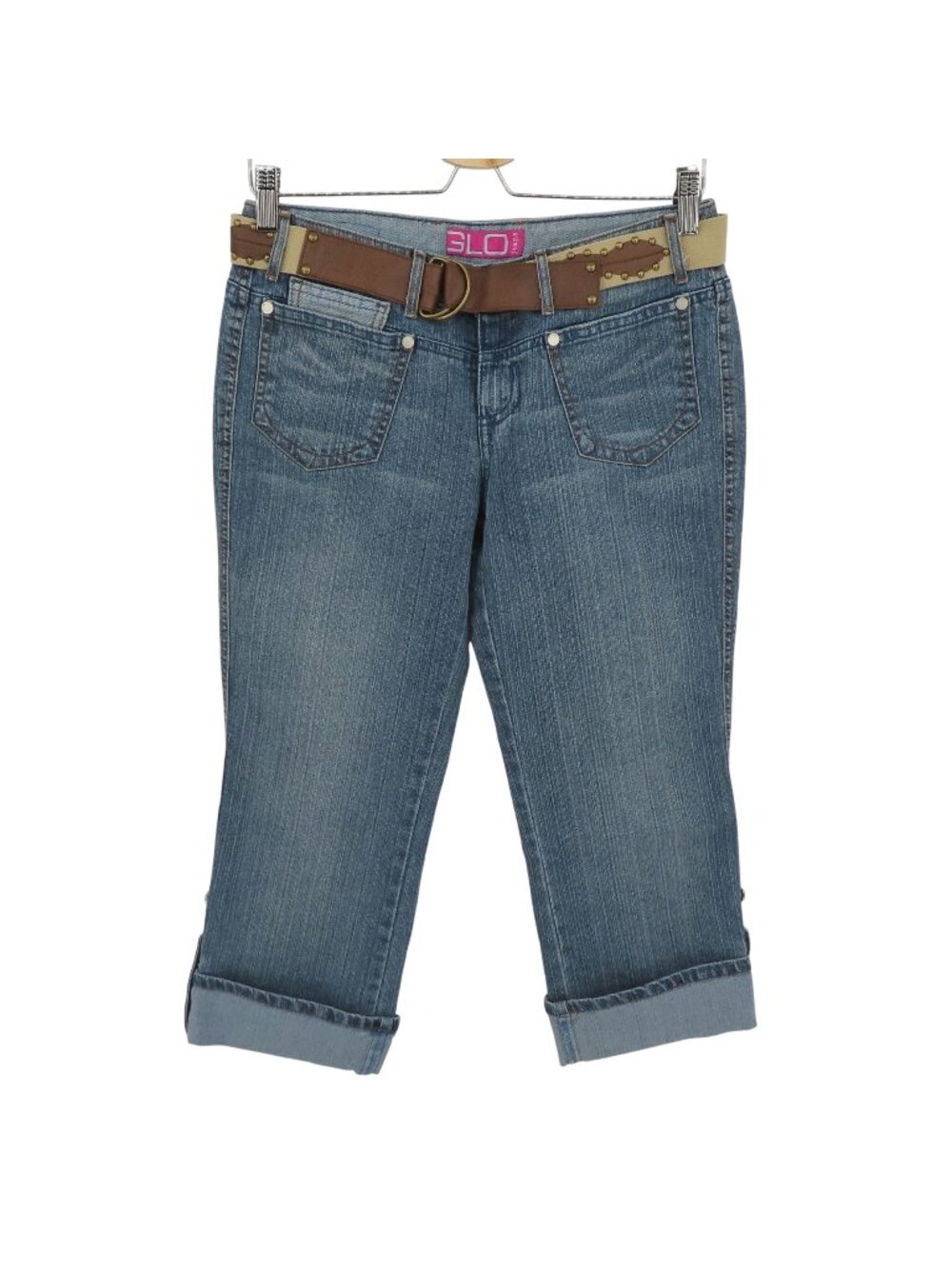 Glo Jeans Junior 7 Roll Cuff Cropped Capri Jeans Blue Denim Cotton Blend Y2K NEW